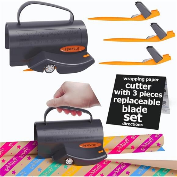 Wrapping Paper Cutter with 3 Replaceable Blade Sets for Birthday Paper Gift - Picture 1 of 7